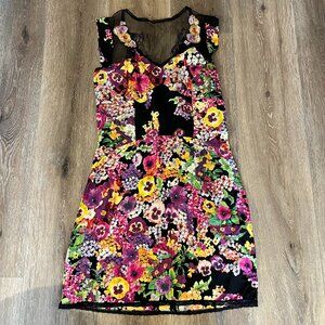 NWOT CLASS ROBERTO CAVALLI Silk Knee Length Dress - IT44/US10 - Floral Black